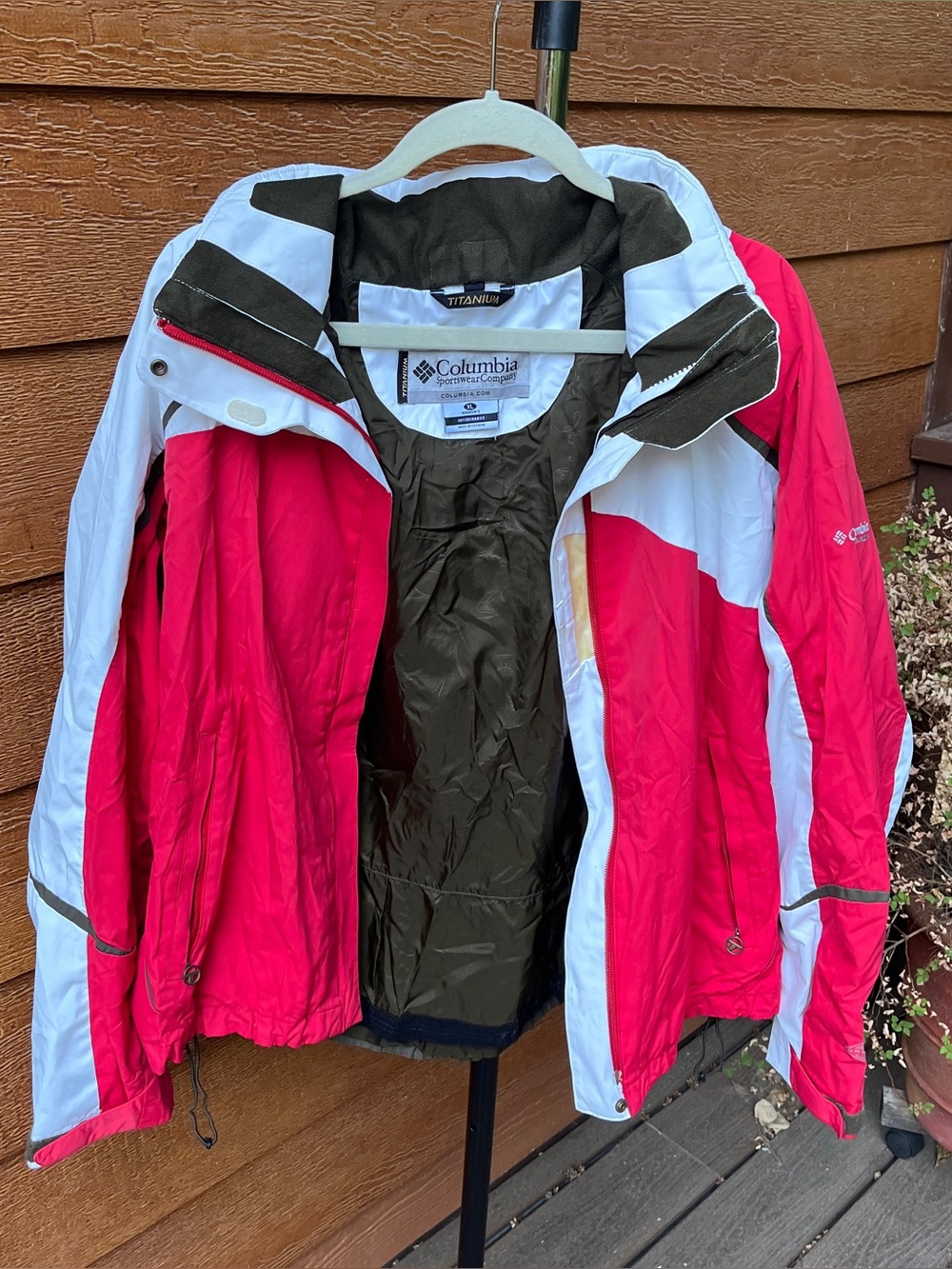 Columbia Titanium Interchange Red White Ski Snow Winter Jacket Coat Women XL